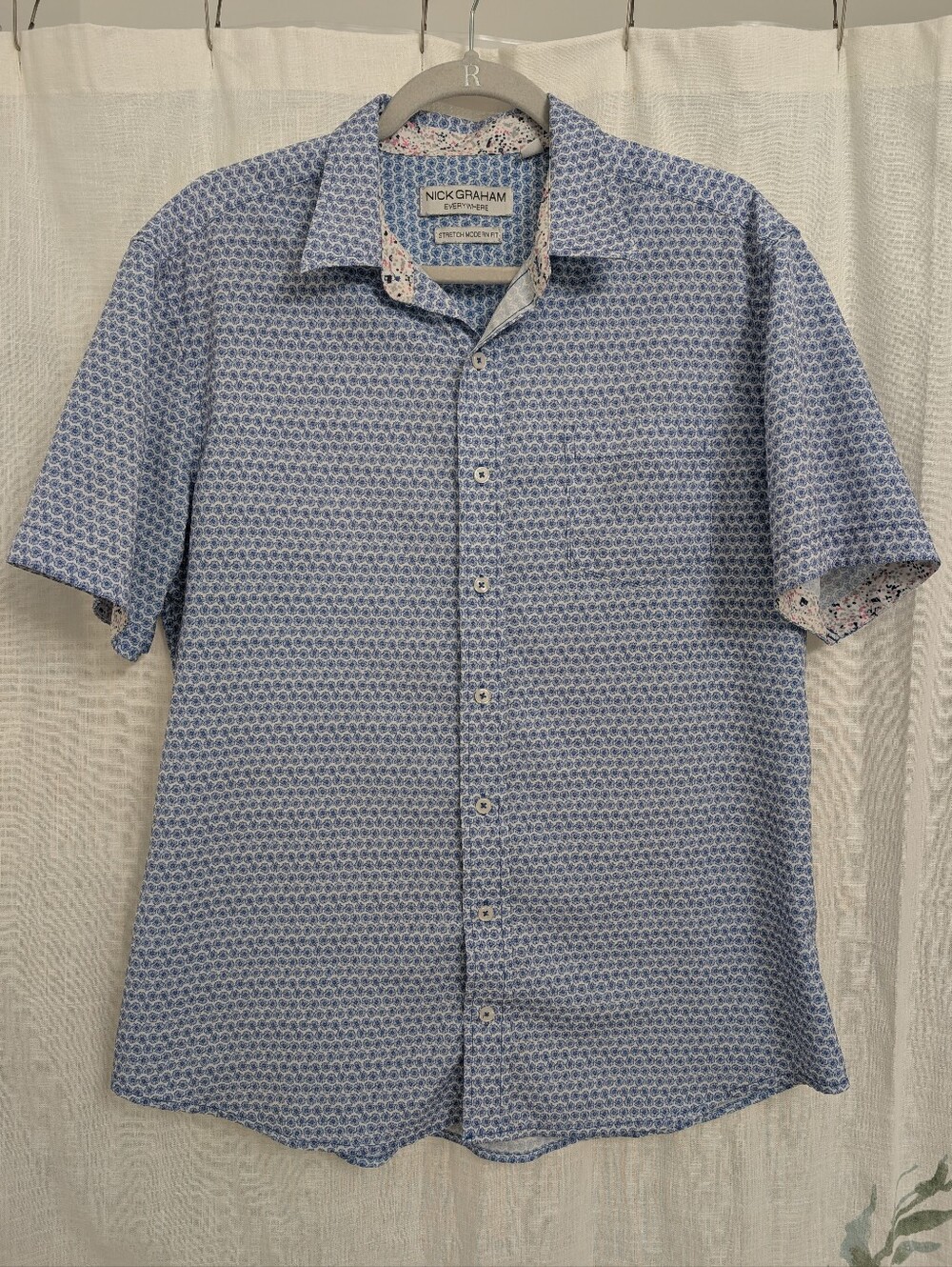 Nick Graham Everywhere Stretch Floral Print Short Sleeve Button Up Shirt Men's L